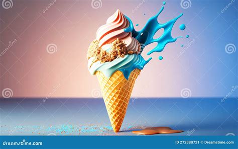 Melting Ice Cream Cone In A Variety Of Vibrant Colors Illustration Stock Illustration