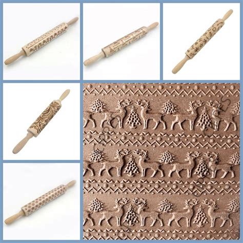 Laser Engraved Embossing Rolling Pin Solid Wood Printing Rolling Pin