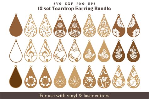 Teardrop Earrings Svg Bundle Laser Cut Graphic By Akashkharvi Designs