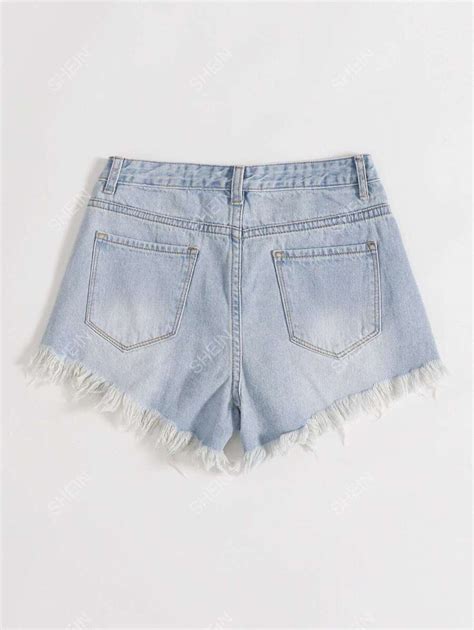 Shein Ripped Raw Cut Denim Shorts Shein Uk