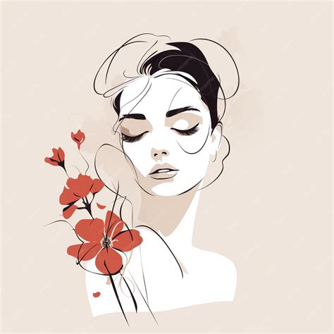 Premium Ai Image Woman Face With Flowers Surreal Line Art Female