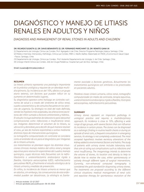 Pdf Diagn Stico Y Manejo De Litiasis Renales En Adultos Y Ni Os