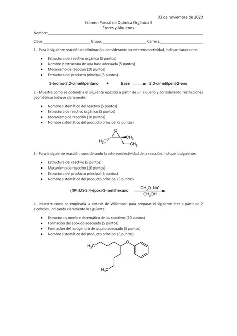 Examen De Quimica Organica Alcanos Alquenos Y Alquinos Pdmrea The