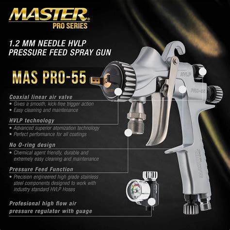 Master Pro 55 Series High Performance HVLP Pressure Feed Spray Gun With