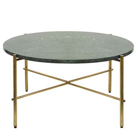 Table basse ronde en marbre vert et métal coloris laiton Pietra