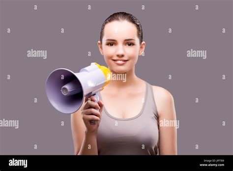 Woman In Sports Concept With Loudspeaker Stock Photo Alamy