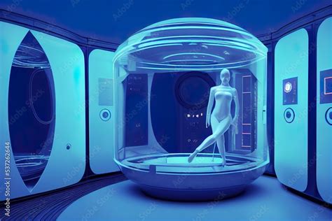 Clone Woman Capsule Digital Illustration Of A Sci Fi Scene Showing A