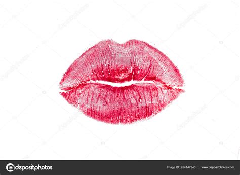 Red Lipstick Mark Beautiful Big Lips Kiss Isolated White Background