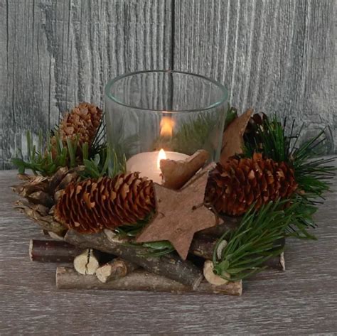 Holzkranz Mit Deko Windlicht Advent Adventskranz Weihnachten Holz Glas Tischdeko Eur 690