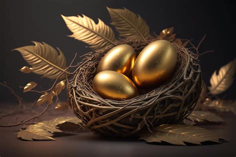 Premium Photo Happy Easter Easter Joy With Gold Eggs And Nests On A