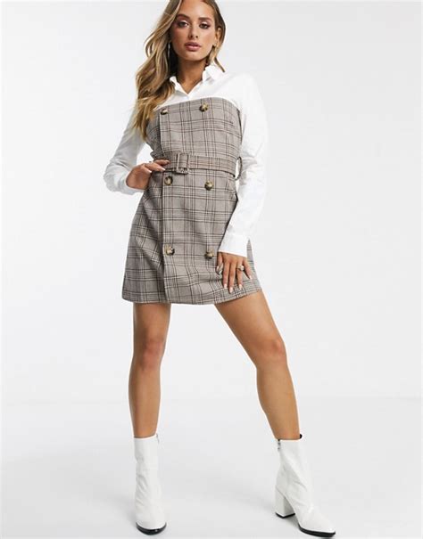 Missguided Mixed Check Fabric Belted Shirt Dress Asos Belted Shirt