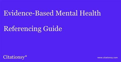 Evidence Based Mental Health Referencing Guide · Evidence Based Mental