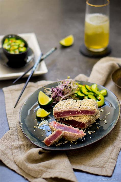 Gegrillter Sesam Thunfisch Mit Asiatischem Gurkensalat Gaumenpoesie