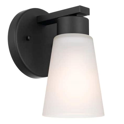 Kichler Stamos 1 Light Black Bathroom Indoor Wall Sconce Light With Satin Etched Glass Shade