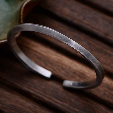 Mens Silver Cuff Bracelet Sterling Silver Bracelet Men Plain Etsy