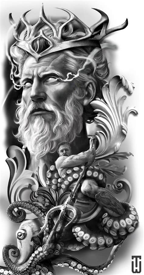 Poseidon Tattoo Design T Watercolor Tatuagens Preto E Cinza