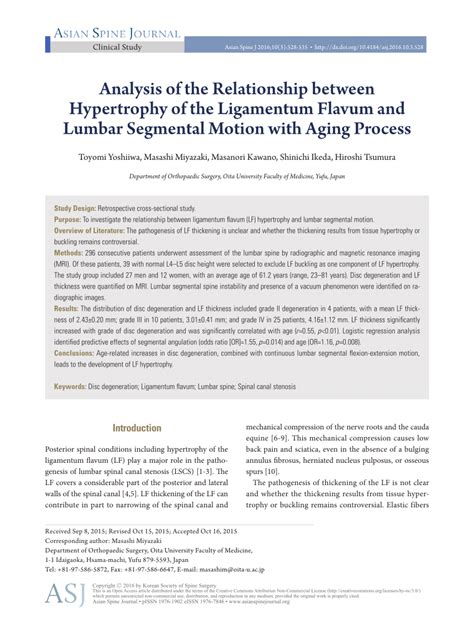 Pdf Analysis Of The Relationship Between Hypertrophy Of The Ligamentum Flavum And Lumbar