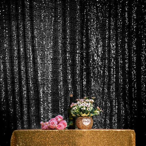 Jyflzq Black Sequin Backdrop Curtains Ft X Ft Panel Glitter Photo