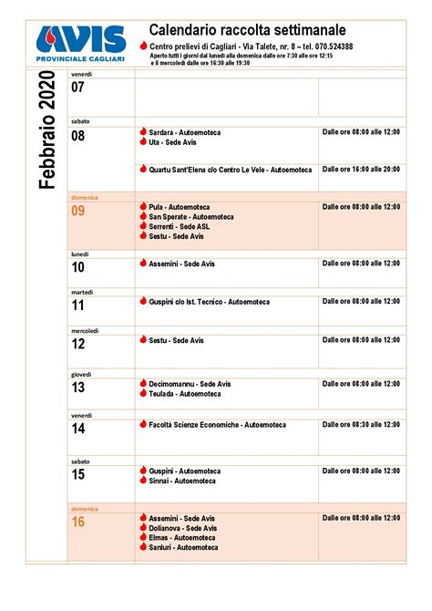 Calendario Prelievi Avis Provinciale Cagliari