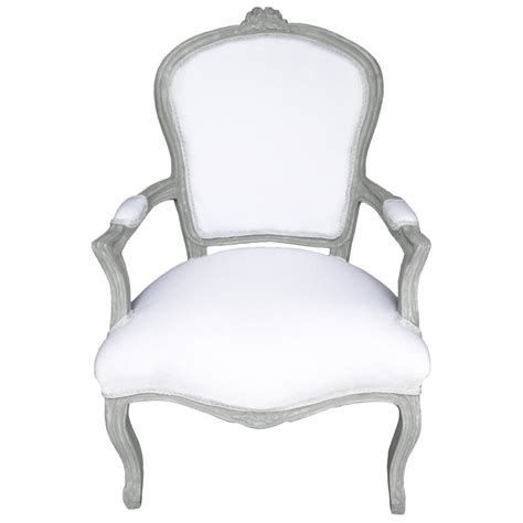 Fauteuil De Style Louis Xv Tissu Blanc Et Bois Gris Patin