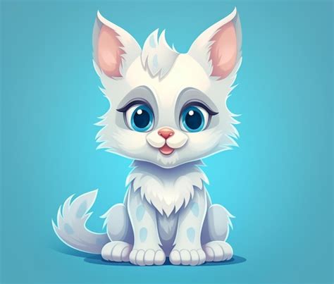 Premium Photo A Cartoon Image Of A White Cat With Blue Eyes And Blue Eyes Sits On A Blue