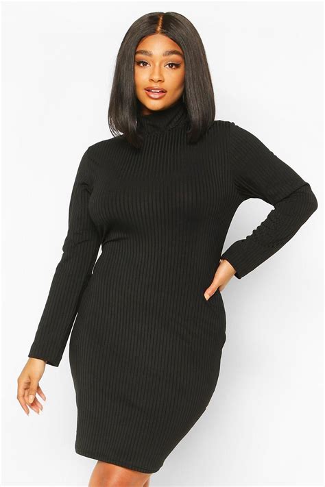 Plus Jumbo Rib High Neck Bodycon Dress Boohoo High Neck Bodycon