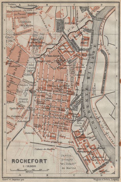 ROCHEFORT Antique Town City Plan De La Ville France Carte BAEDEKER