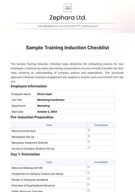 Free Induction Checklist Templates Edit Online And Download