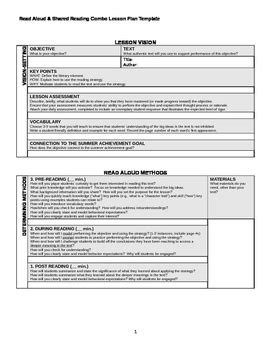 Read Aloud Shared Reading Lesson Plan Template TpT