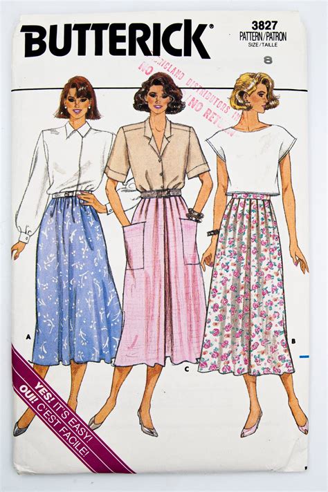 Butterick Sewing Pattern 3827 Misses Skirt Easy To Sew Vintage