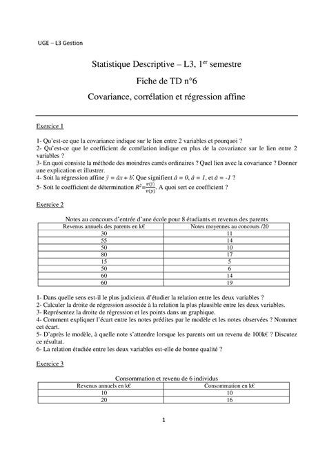 TD 6 C Est Un Td De Stat UGE L3 Gestion 1 Statistique Descriptive