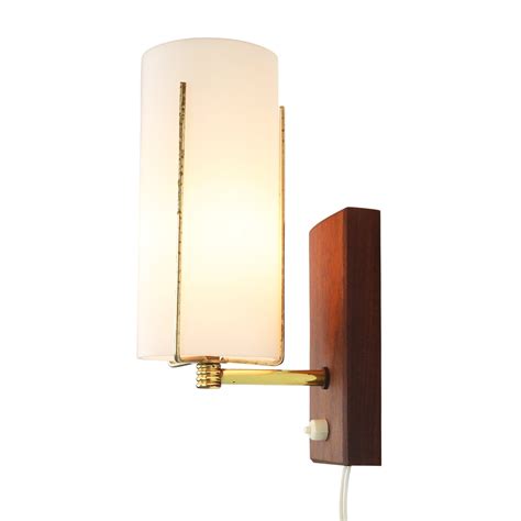 Subtle Wall Light Made Of Frosted Glass Wood And Brass 1960s 1252