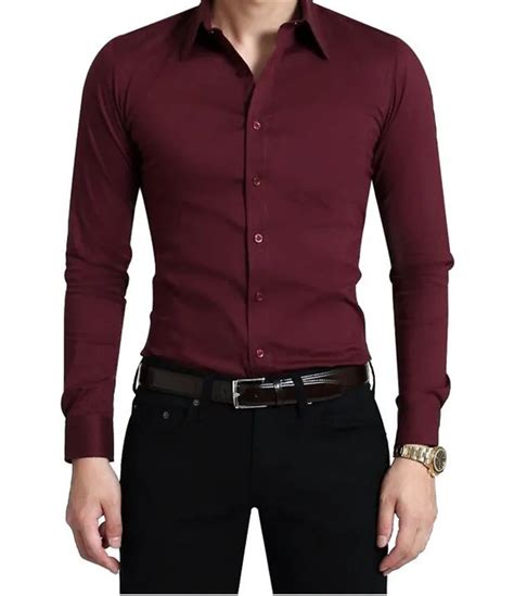 Hombres Camisa De Manga Larga Cultivan De Moralidad Camisa Roja Vino