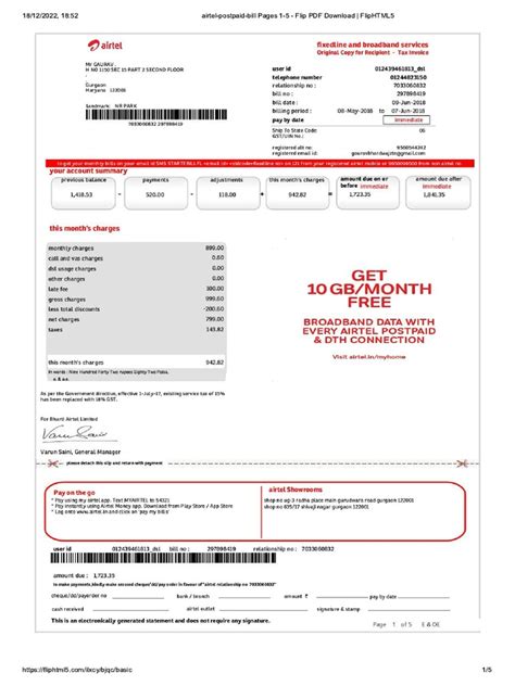 Airtel Postpaid Bill Pages 1 5 Pdf