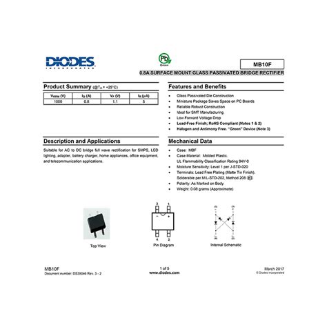 Mb F Diodes V A Smd Bridge Rectifier Datasheet