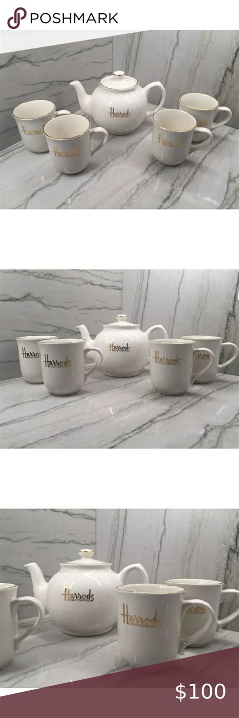 Rare Harrods Teapot And 4 Teacups Set In 2020 Tea Pots Tea Cups Coffee And Tea Accessories