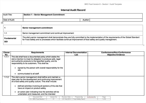 Brc Internal Audit Template Complete Food Safety Ltd