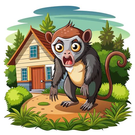 Cuscus Monkey Scared Cries House Vector Stock Illustration