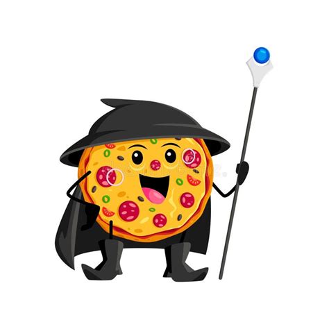 Cartoon Halloween Pizza Fast Food Mage Wizard Stock Illustration