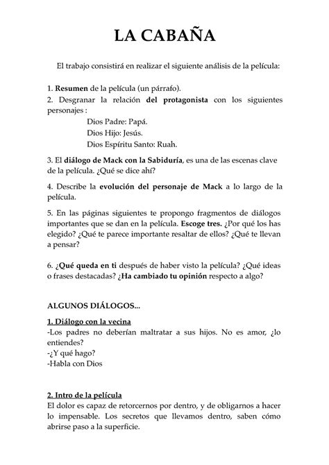 Gui N De Trabajo La Caba A La Caba A El Trabajo Consistir En