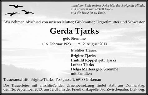 Traueranzeigen Von Gerda Tjarks Nordwest Trauer De