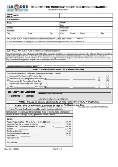 Fillable Request For Modification Of Building Ordinances Printable Pdf