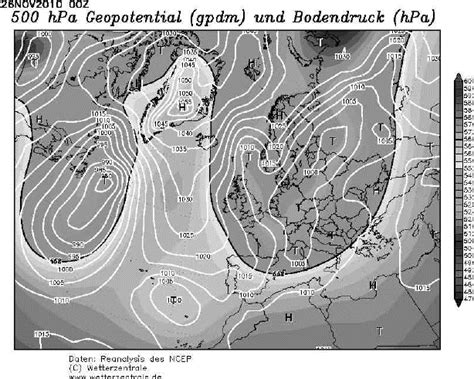 Atmospheric pressure map at 500 hPa and ground level – 26.11.2010 | Download Scientific Diagram