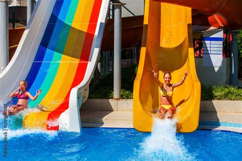 Swimming pool slides for children on water slide at aquapark and thumb ...