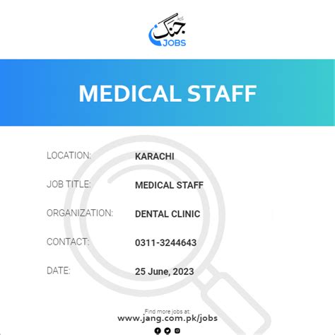 Medical Staff Job Dental Clinic Jobs In Karachi 66618