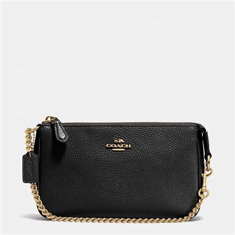 Coach Nolita Wristlet 19 In Pebble Leather in Black (LIGHT GOLD/BLACK ...