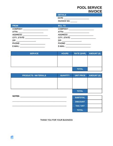 Pool Service Invoice Template