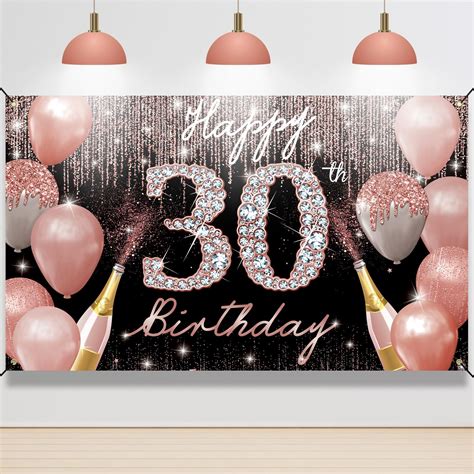 Happy 30th Birthday Backdrop Banner 30th Birthday Decoration For Women Rose Gold