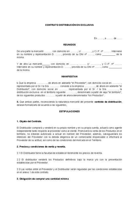 Modelo De Contrato De Distribucion Empresas Emprendepyme CONTRATO