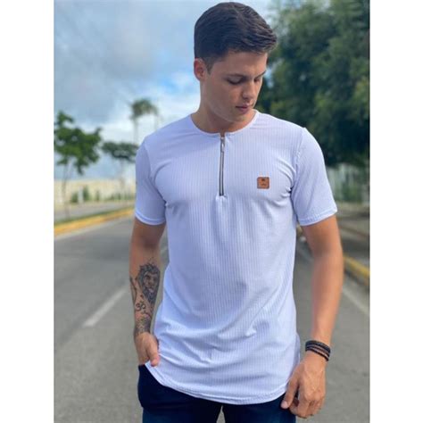 Camisa Masculina Longline Camiseta Longline Em Gola Henley Blusa